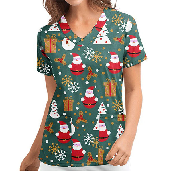 Christmas Printed Top Women Holiday V Neck Shirt Tops