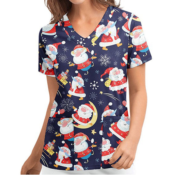Christmas Printed Top Women Holiday V Neck Shirt Tops