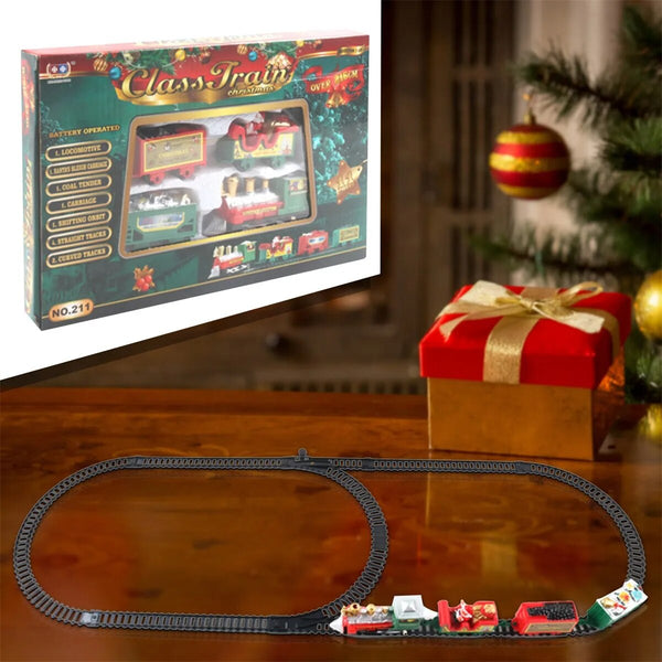 Christmas Realistic Electric Train Set,Easy To Ass-Emble & Safe For Kids Gift Party Home Xmas Tree Decoration