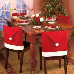 Christmas Santa Claus Hat Chair Back Cover Red 1Pcs