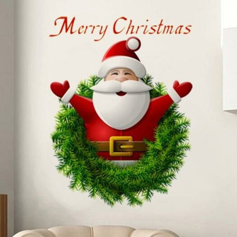 Christmas Santa Wreath Pattern Wall Sticker For Living Room