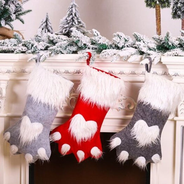 Christmas Series Cartoon Cat Claw Sock Cute Fluffy Decorative Pendant Gift Bags Red