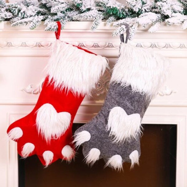 Christmas Series Cartoon Cat Claw Sock Cute Fluffy Decorative Pendant Gift Bags Red