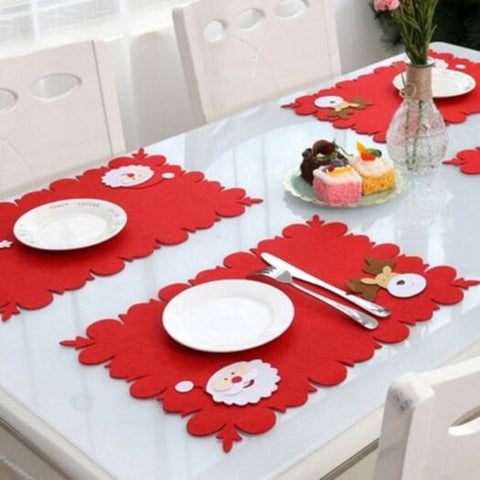 Christmas Series Cute Santa Claus Decor Placemat With Knife Fork Cover Party Decoration Supplies Lava Red