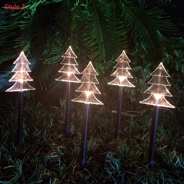 5Pcs Christmas Lights Led Solar Landscape Plug Star Tree Snowflake Outdoor Lawn Decor Decorative Lighting