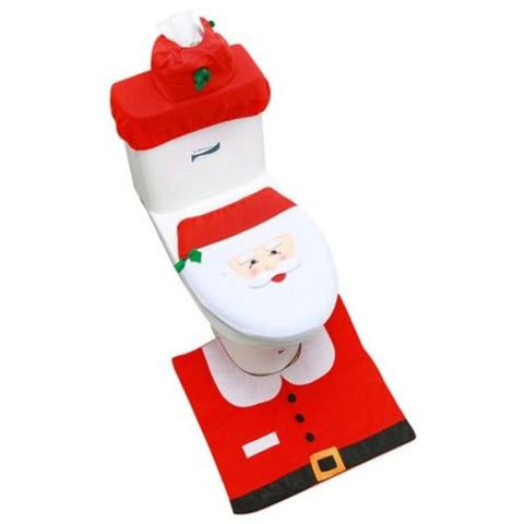Christmas Snowman Toilet Set Floor Mat Paper Towel Kit Red