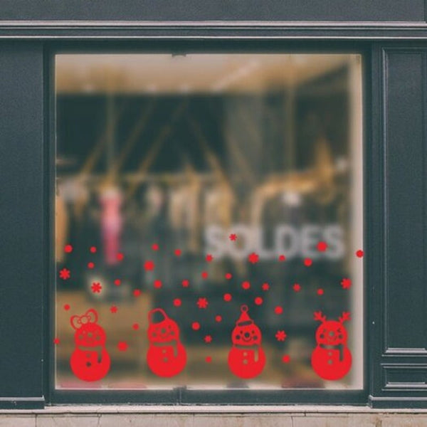 Christmas Snowman Window Sticker Red