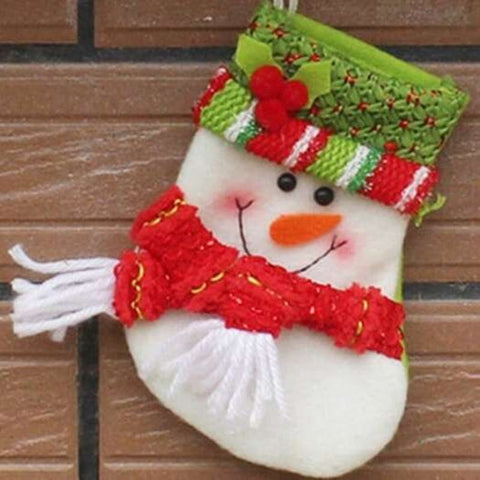 Christmas Snowman Xmas Tree Decor Hanging Present Bag Sock Red With White
