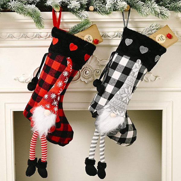 Christmas Decorations Socks Lattice Pattern Gift Bag Candy Hanging Seasonal Decorations