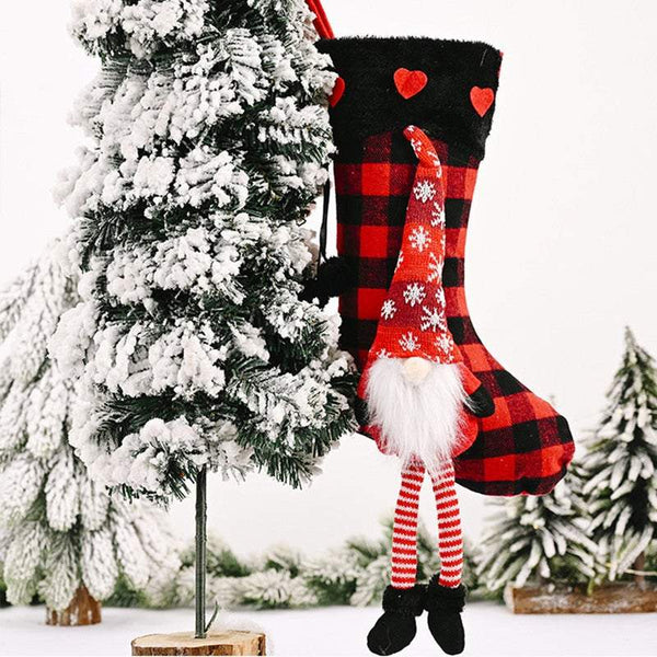 Christmas Decorations Socks Lattice Pattern Gift Bag Candy Home Hanging