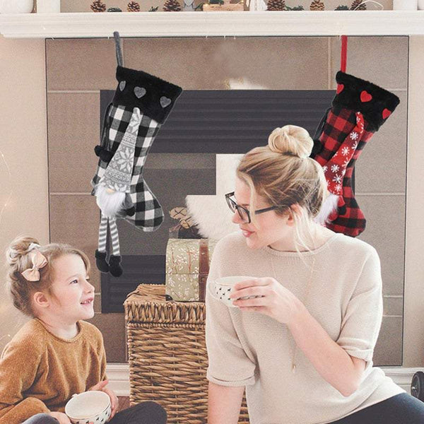 Christmas Decorations Socks Lattice Pattern Gift Bag Candy Hanging Seasonal Decorations