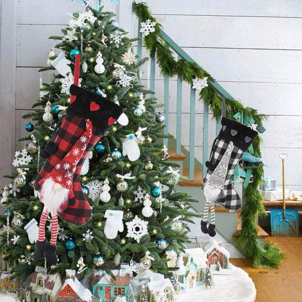 Christmas Decorations Socks Lattice Pattern Gift Bag Candy Hanging Seasonal Decorations