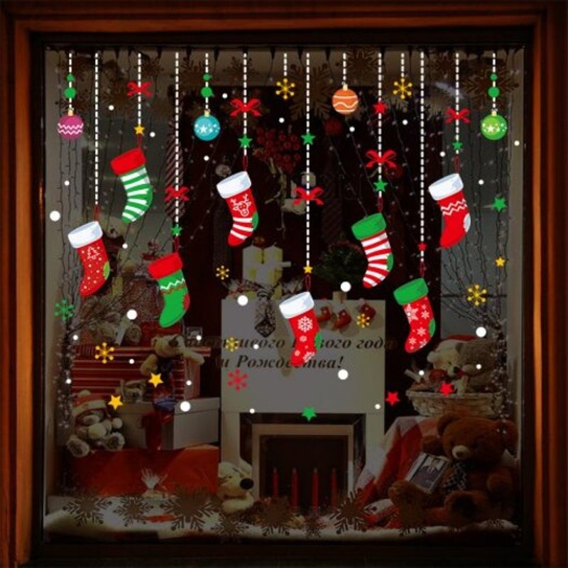 Christmas Socks Pvc Window Wall Sticker Multi