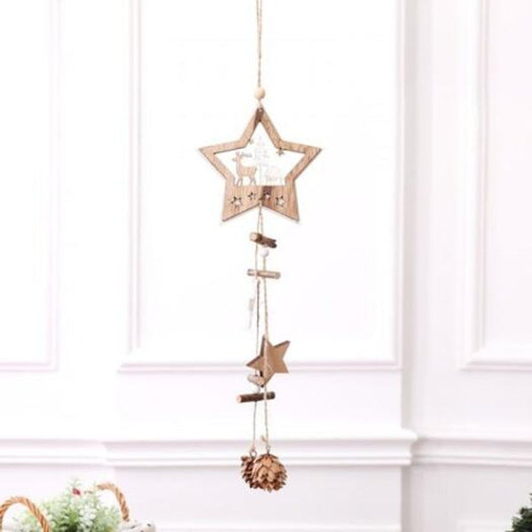 Christmas Supplies Wooden Five Pointed Star Hanging Rope Pine Cone Decoration Pendant