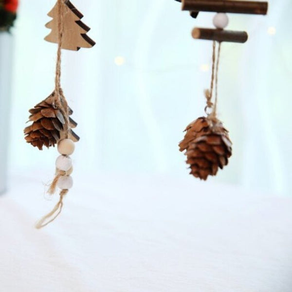 Christmas Supplies Wooden Five Pointed Star Hanging Rope Pine Cone Decoration Pendant