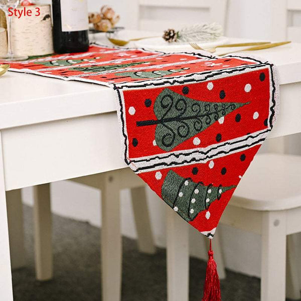 Tablecloths Christmas Runner Flag Decoration Santa Claus Wreath Tree Reindeer Table Runners