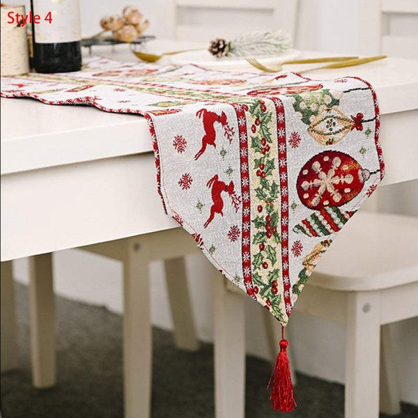 Tablecloths Christmas Runner Flag Decoration Santa Claus Wreath Tree Reindeer Table Runners