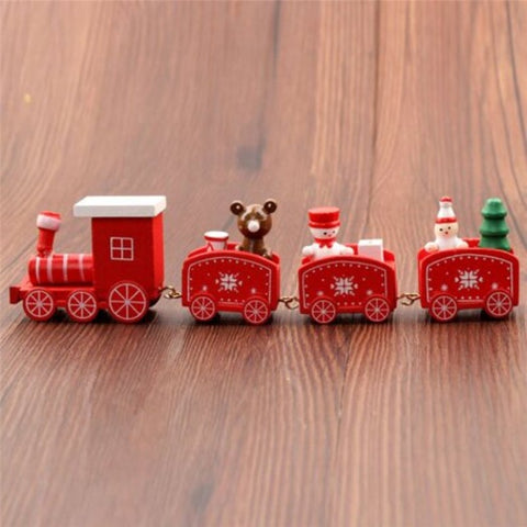 Christmas Train Painted Wood Decoration For Home With Santa Bearkid Toys Gift Red