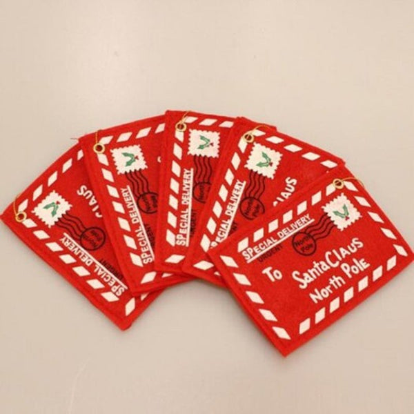 Christmas Tree Decorative Pendant Creative Blessing Card Decoration Non Woven Red Envelope 5Pcs
