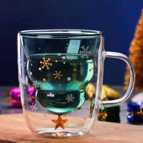 Christmas Tree Double Layer Cup Heat Resistant 300Ml Transparent