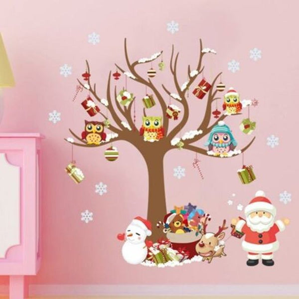 Christmas Tree Santa Claus Pattern Wall Sticker For Children's Room Bedroom Decoration Multi A