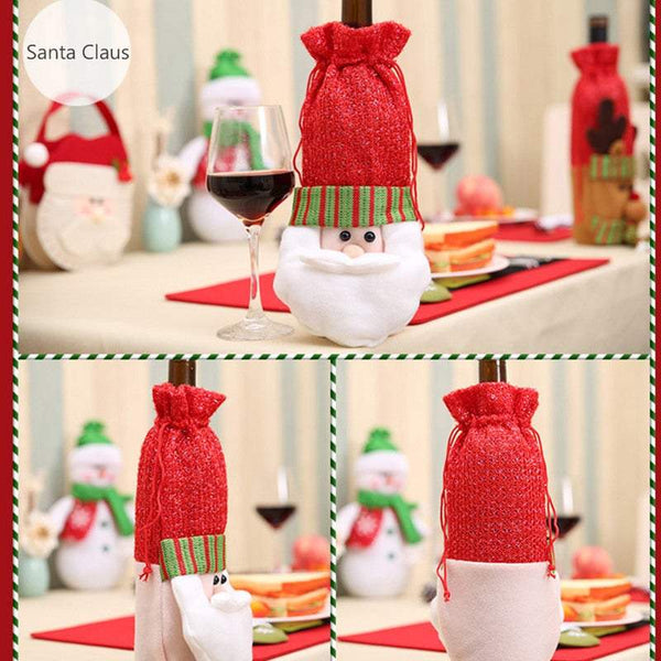 Christmas Ornaments Wine Bottle Cover Bag Drawstring Cute Santa Claus