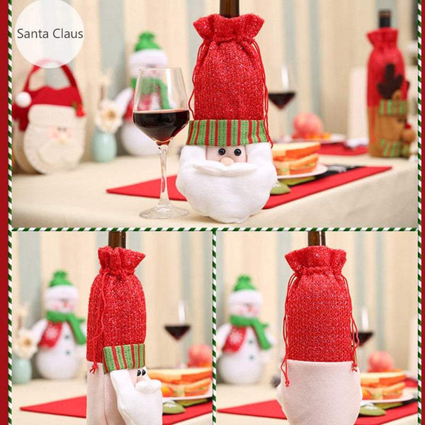 Christmas Ornaments Wine Bottle Cover Bag Drawstring Cute Santa Claus Seasonal Decorations