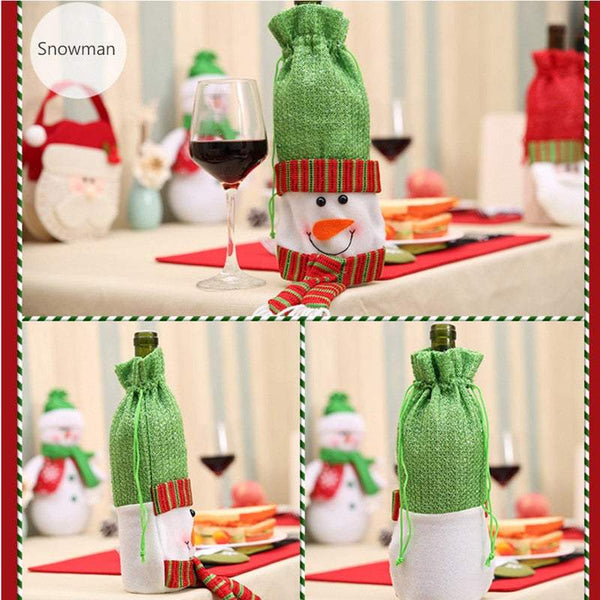 Christmas Ornaments Wine Bottle Cover Bag Drawstring Cute Santa Claus Seasonal Decorations