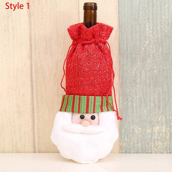 Christmas Ornaments Wine Bottle Cover Bag Drawstring Cute Santa Claus Seasonal Decorations