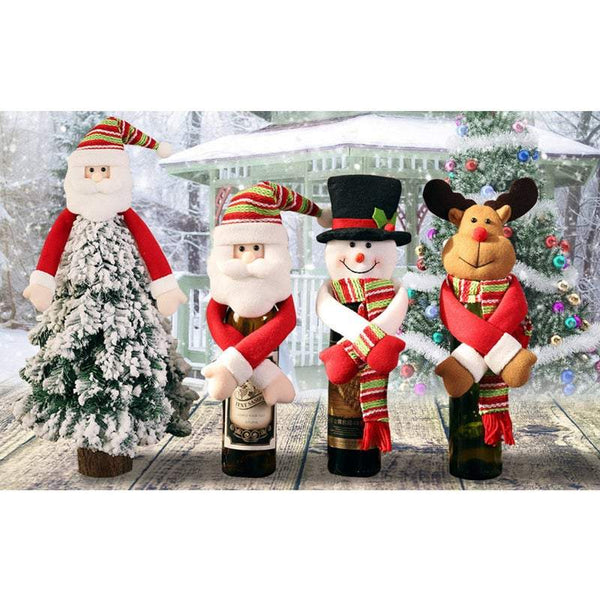 Christmas Ornaments Wine Bottle Cover Cute Hat Santa Claus Snowman And Elk