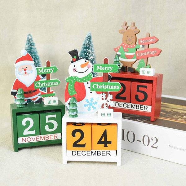 Christmas Ornaments Calendar Block Countdown Santa Claus Snowman Reindeer Seasonal Decorations