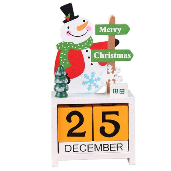Christmas Ornaments Wooden Calendar Block Countdown Santa Claus Snowman Reindeer