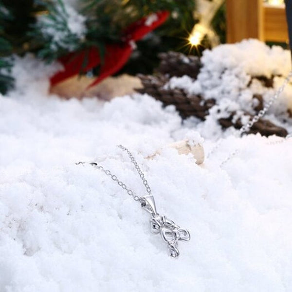Christmas Zircon Bow Necklace Silver