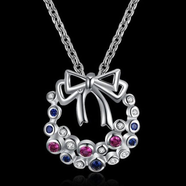 Christmas Zircon Necklace With A Bow Silver
