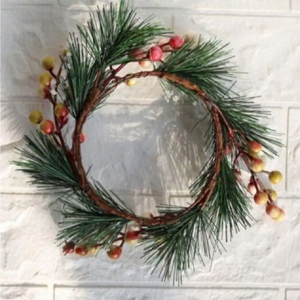 Christmas Decoration Simulation Pine Ring Candle Holder Decorative Deep Peach