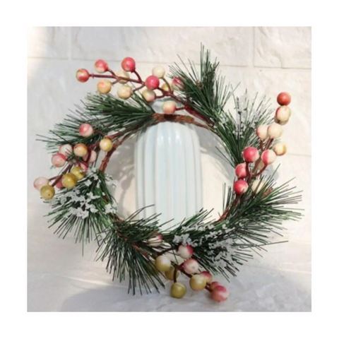 Christmas Decoration Simulation Pine Ring Candle Holder Decorative Deep Peach