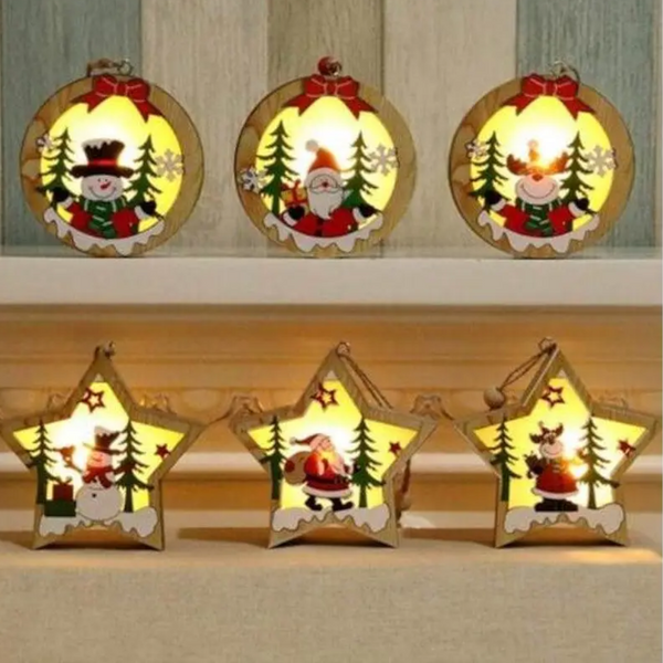 Christmas Decorations Wooden Luminous Pendant Tree Gift B