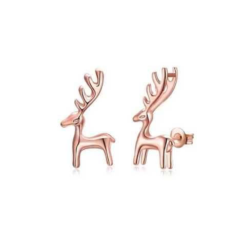 Christmas Deer Ear Studs Plated With Rose Gold