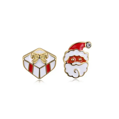 Christmas Dripping Oil Santa Claus Gift Earrings Plated With Gold