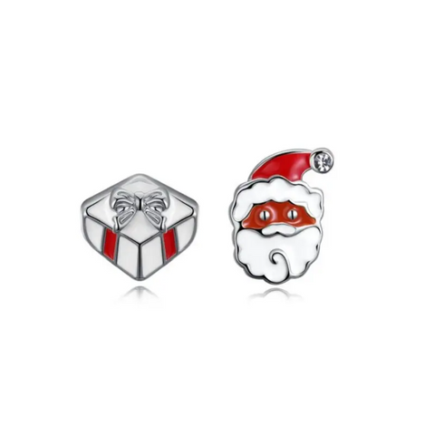 Christmas Dripping Oil Santa Claus Gift Earrings Plated With Platinum Silver