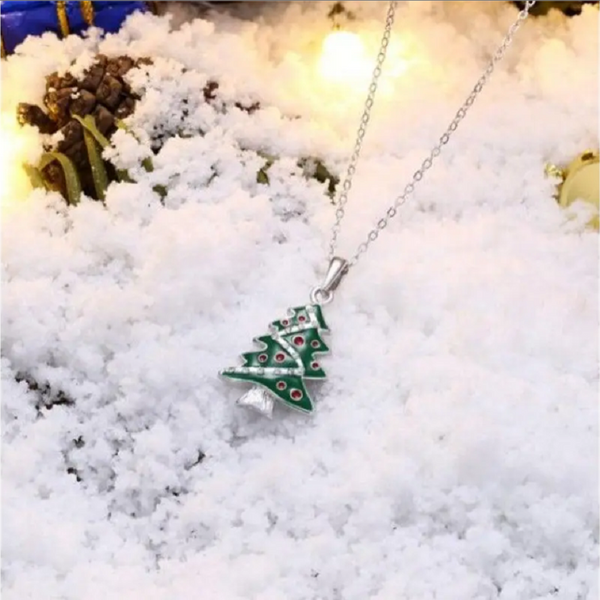 Christmas Dripping Oil Tree Necklace White / Platinum Plated Silver