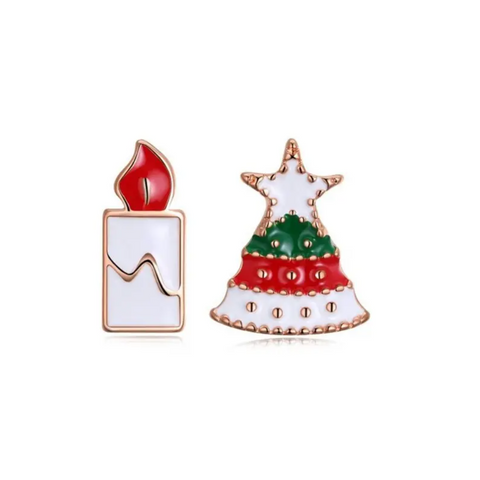 Christmas Drops Tree Candle Earring Plated With Rose Gold