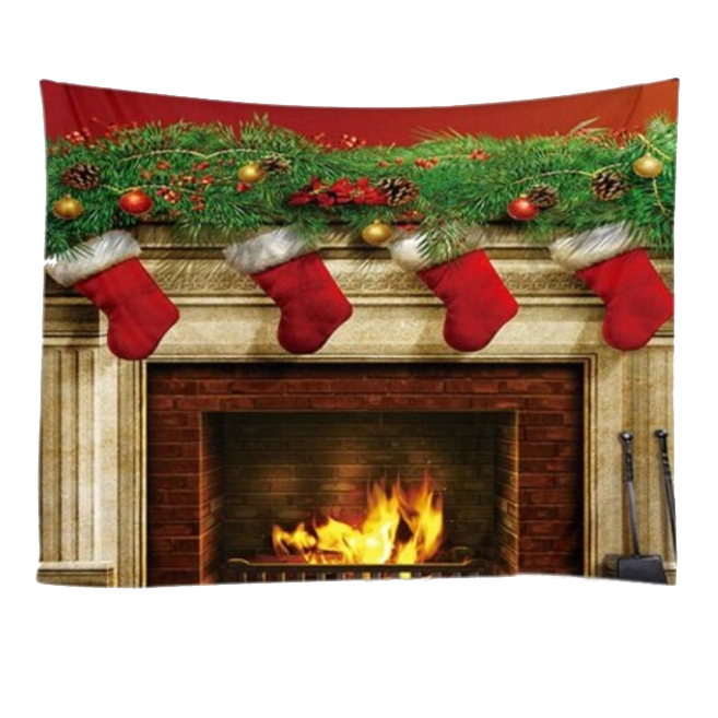 Christmas Fireplace Pattern Tapestry Wall Background Diy Holiday Decoration Multi I W59 X L51 Inch Seasonal Decorations