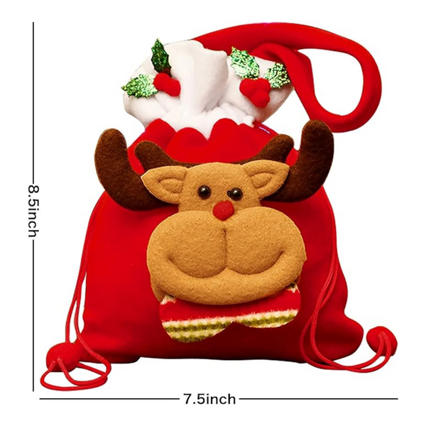 Christmas Set Of 4 Velvet Material Candy For Kids Apple Reusable Party 20*20Cm Gift Bags