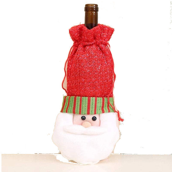 Christmas Ornaments Wine Bottle Cover Bag Drawstring Cute Santa Claus Seasonal Decorations
