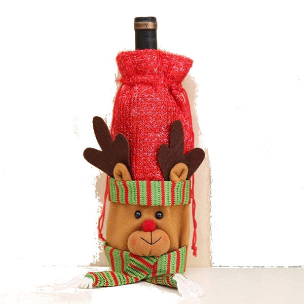 Christmas Ornaments Wine Bottle Cover Bag Drawstring Cute Santa Claus Seasonal Decorations