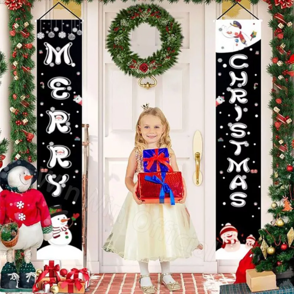 Christmas Porch Sign Oxford Cloth Xmas Door Banner Wall Hanging Party Decoration Party Decorations