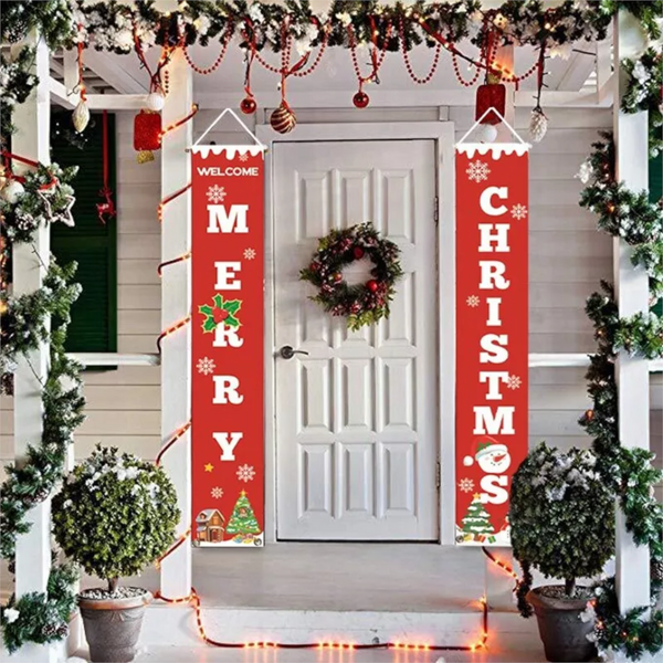 Christmas Porch Sign Oxford Cloth Xmas Door Banner Wall Hanging Party Decoration Party Decorations