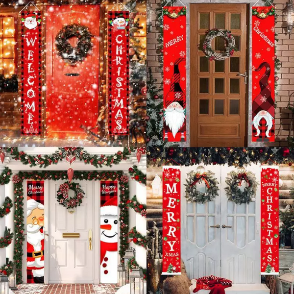 Christmas Porch Sign Oxford Cloth Xmas Door Banner Wall Hanging Party Decoration Party Decorations