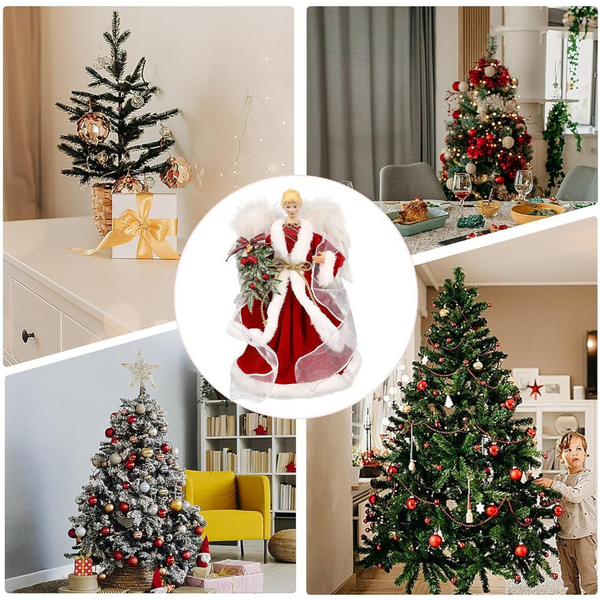 Christmas Tree Angel Topper With White Feather Wings Elegant Holiday Ornament Seasonal Decorations